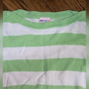 VINTAGE 100% COTTON Green and White Striped Women's Sweater XL